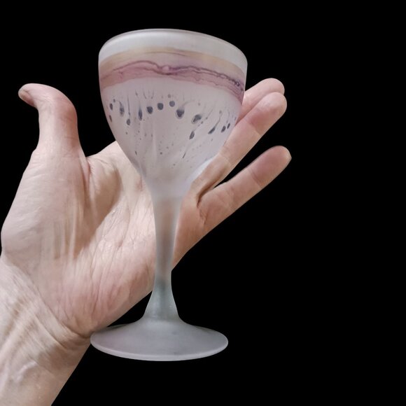 Vintage Hebro  Art Nouveau Drip Glaze Frosted Wine Glasses – Two Pieces - Picture 10 of 12